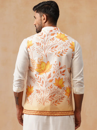 Floral Printed Silk Blend Nehru Jacket