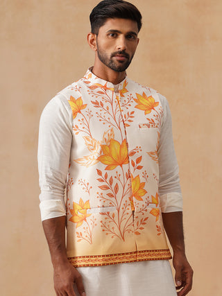 Floral Printed Silk Blend Nehru Jacket