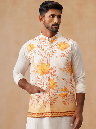 Floral Printed Silk Blend Nehru Jacket