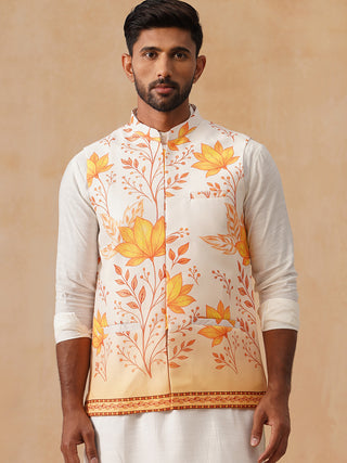 Floral Printed Silk Blend Nehru Jacket