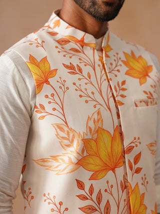 Floral Printed Silk Blend Nehru Jacket