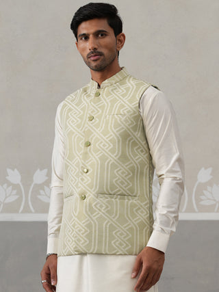 Geometric Weave Embroidered Nehru Jacket