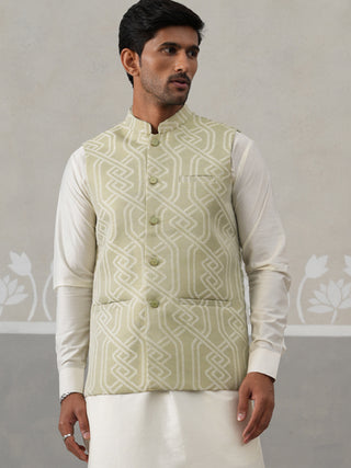 Geometric Weave Embroidered Nehru Jacket