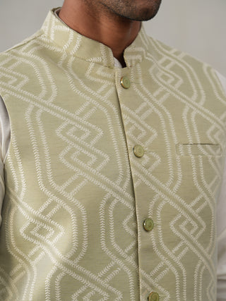 Geometric Weave Embroidered Nehru Jacket