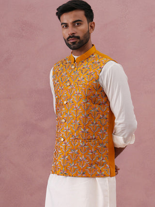 Floral Embroidered Silk Nehru Jacket