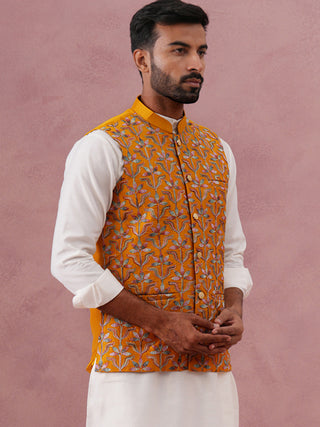 Floral Embroidered Silk Nehru Jacket