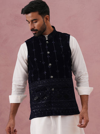 Velvet Sequin Embroidered Nehru Jacket
