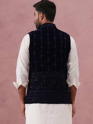 Velvet Sequin Embroidered Nehru Jacket
