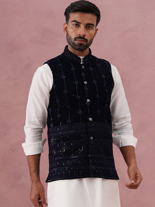 Velvet Sequin Embroidered Nehru Jacket