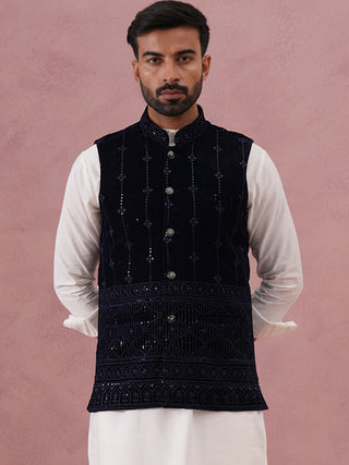 Velvet Sequin Embroidered Nehru Jacket
