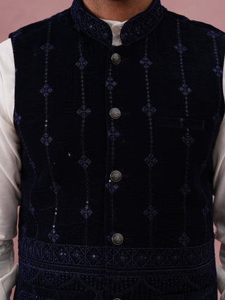 Velvet Sequin Embroidered Nehru Jacket