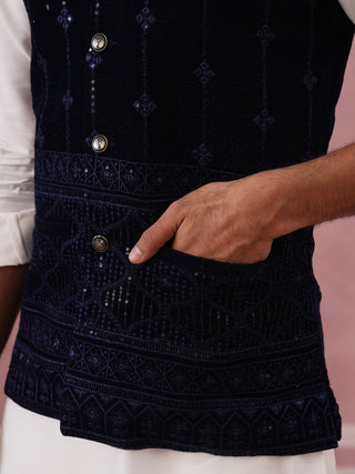 Velvet Sequin Embroidered Nehru Jacket