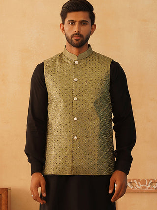 Embroidered With Sequin Silk Blend Nehru Jacket