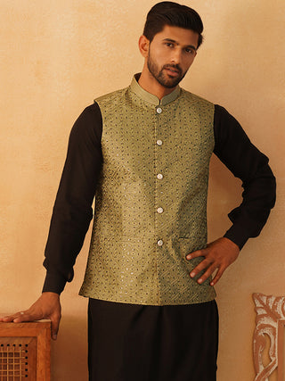 Embroidered With Sequin Silk Blend Nehru Jacket