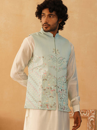 Embroidered Silk Blend Nehru Jacket