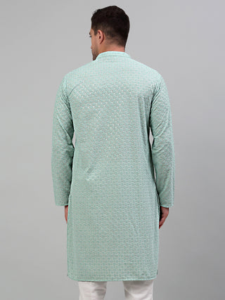 Men's Green Chikankari Embroidered and Sequence Kurta Only