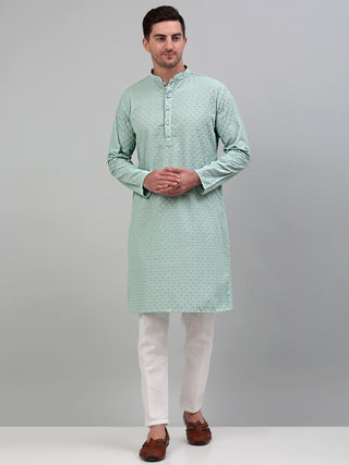 Men's Green Chikankari Embroidered and Sequence Kurta Only