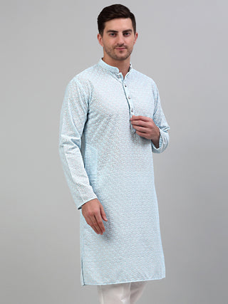 Men's Sky Blue Chikankari Embroidered and Sequence Kurta Only