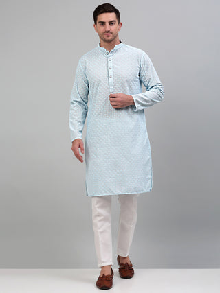 Men's Sky Blue Chikankari Embroidered and Sequence Kurta Only