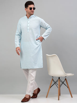 Men's Sky Blue Chikankari Embroidered and Sequence Kurta Only