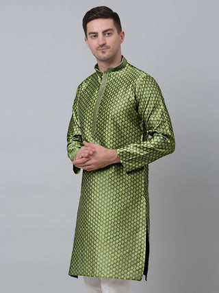 Men's Olive Green Collar Embroidered Kurta.