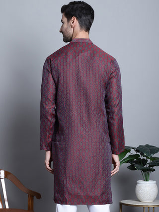 Men Maroon Woven Design Kurta Only