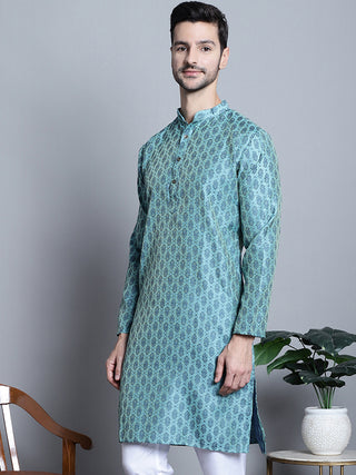 Men Blue Woven Design Kurta Only