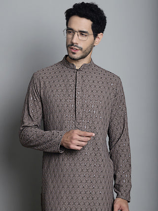 Men's Chikankari Embroidered and Sequence Kurta Only