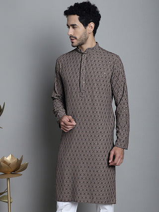 Men's Chikankari Embroidered and Sequence Kurta Only