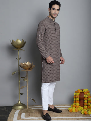 Men's Chikankari Embroidered and Sequence Kurta Only