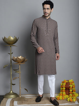 Men's Chikankari Embroidered and Sequence Kurta Only