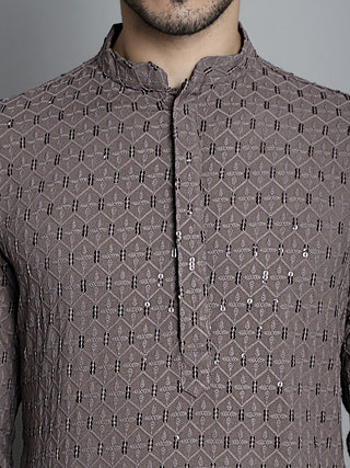 Men's Chikankari Embroidered and Sequence Kurta Only