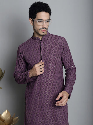 Men's Chikankari Embroidered and Sequence Kurta Only