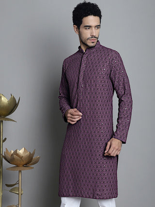 Men's Chikankari Embroidered and Sequence Kurta Only