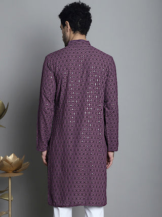 Men's Chikankari Embroidered and Sequence Kurta Only