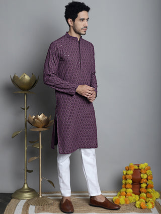 Men's Chikankari Embroidered and Sequence Kurta Only