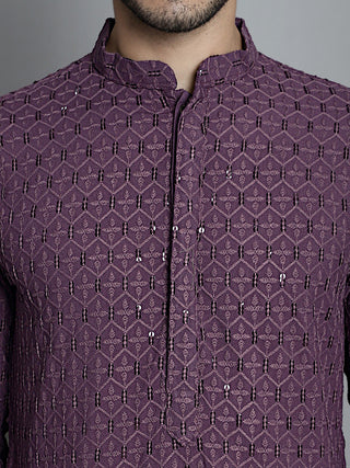 Men's Chikankari Embroidered and Sequence Kurta Only