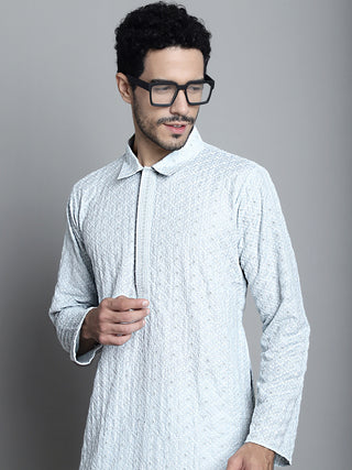 Men's Chikankari Embroidered and Sequence Kurta Only