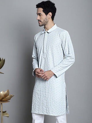 Men's Chikankari Embroidered and Sequence Kurta Only