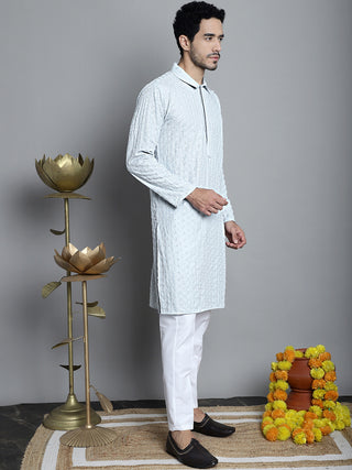 Men's Chikankari Embroidered and Sequence Kurta Only