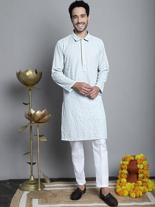 Men's Chikankari Embroidered and Sequence Kurta Only