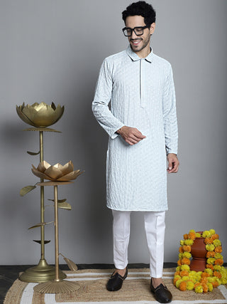 Men's Chikankari Embroidered and Sequence Kurta Only