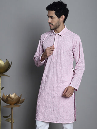 Men's Chikankari Embroidered and Sequence Kurta Only