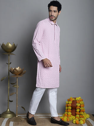 Men's Chikankari Embroidered and Sequence Kurta Only