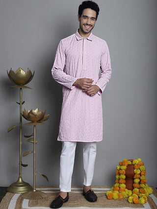 Men's Chikankari Embroidered and Sequence Kurta Only