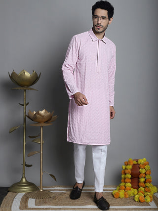 Men's Chikankari Embroidered and Sequence Kurta Only