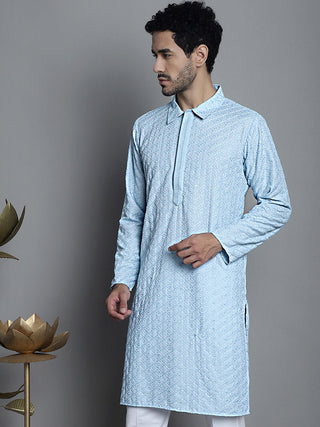 Men's Chikankari Embroidered and Sequence Kurta Only