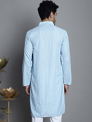 Men's Chikankari Embroidered and Sequence Kurta Only