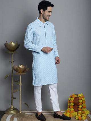 Men's Chikankari Embroidered and Sequence Kurta Only