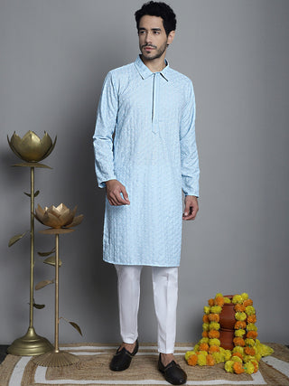 Men's Chikankari Embroidered and Sequence Kurta Only